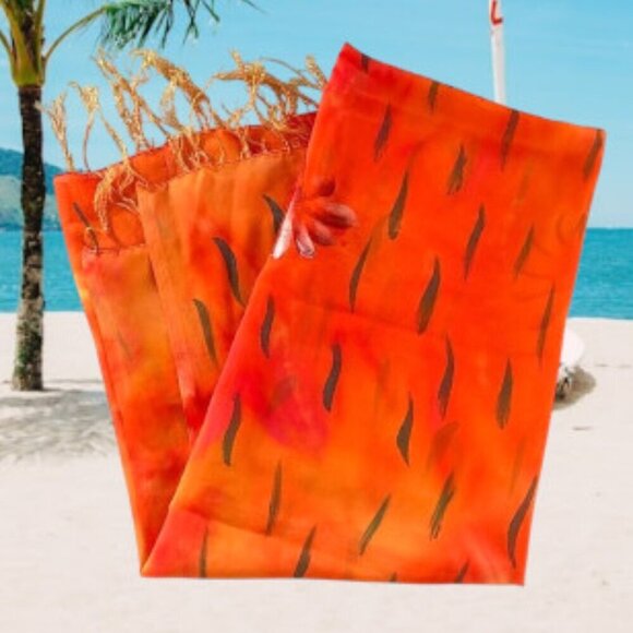 Gorgeous Hand Painted X Large Tropical Vibrant Orange Pareo Sarong - Picture 2 of 6